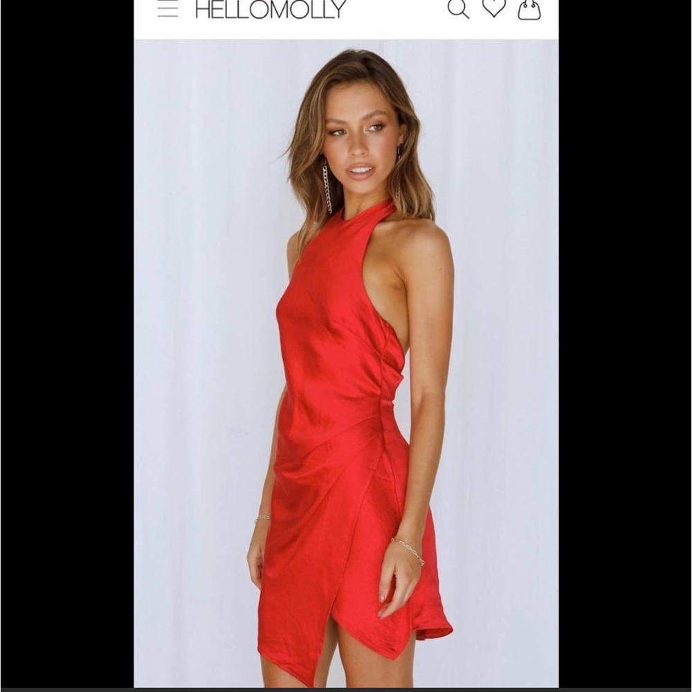 Hello Molly Red Satin Halter Tie Dress Size M